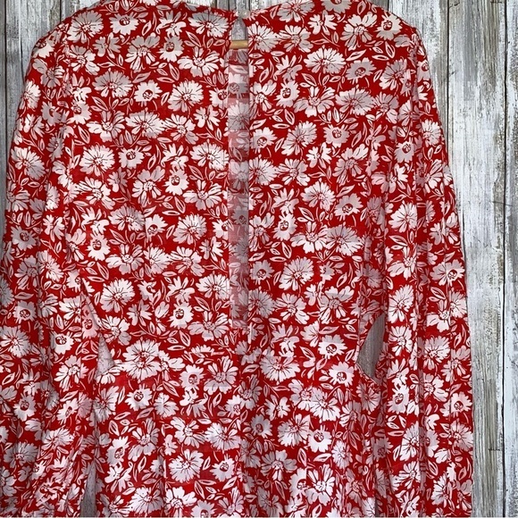 NWT Topshop Red Daisy Side Cutout Tea Length Dress - Picture 7 of 10